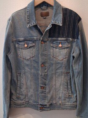 Upcycled ASOS Denim Jacket Sashiko Boro Patchwork Corduroy Hand Stitched Mens L
